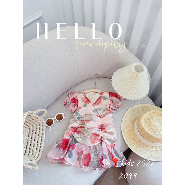 (xả) Váy tơ von hoa hồng nhún bèo cho bé (8-20kg)