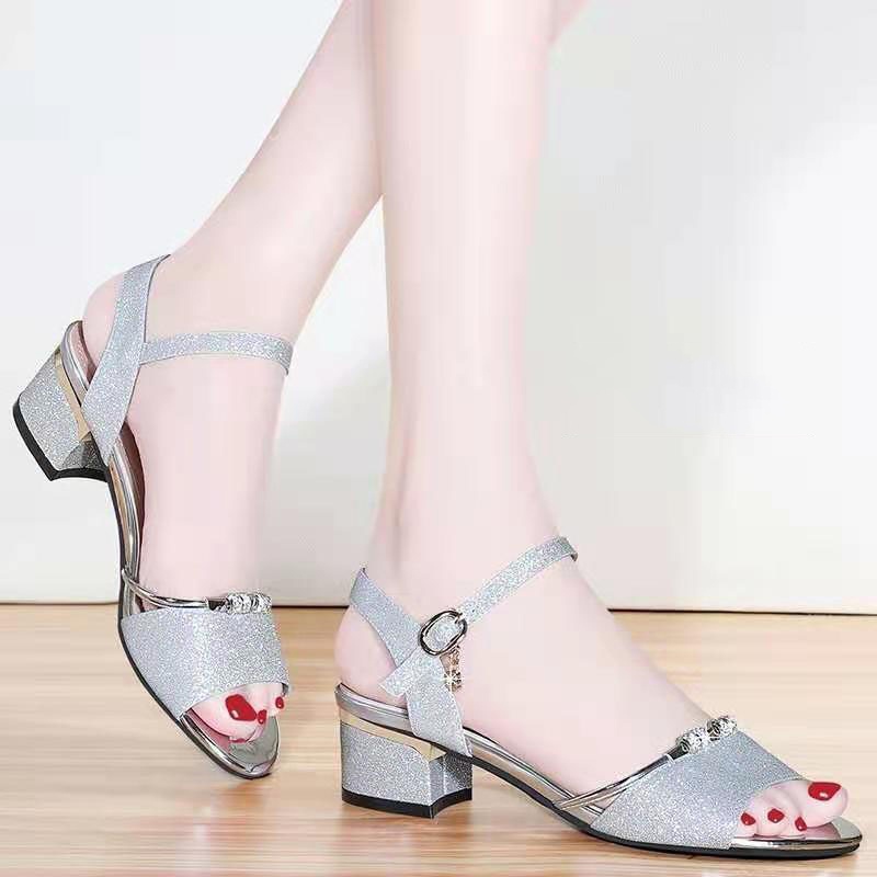 Giày cao gót, sandal Nữ cao 4cm hở ngón phối dây đầu mũi vuông phong cách hàn quốc  màu Nude dễ phối đồ 11020009