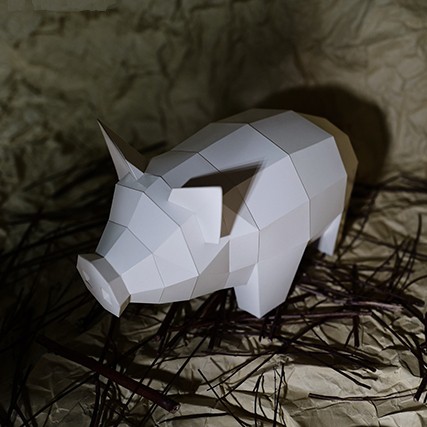 Mô hình 3d giấy hình lợn hồng tự lắp ghép treo tường