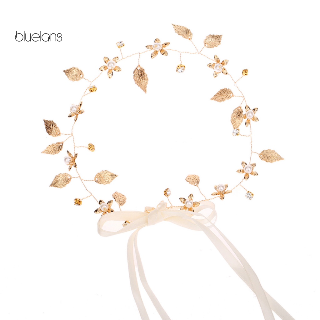 Băng Đô Cài Tóc Đính Ngọc Trai Nhân Tạo Hình Hoa Lá Cho Cô Dâu