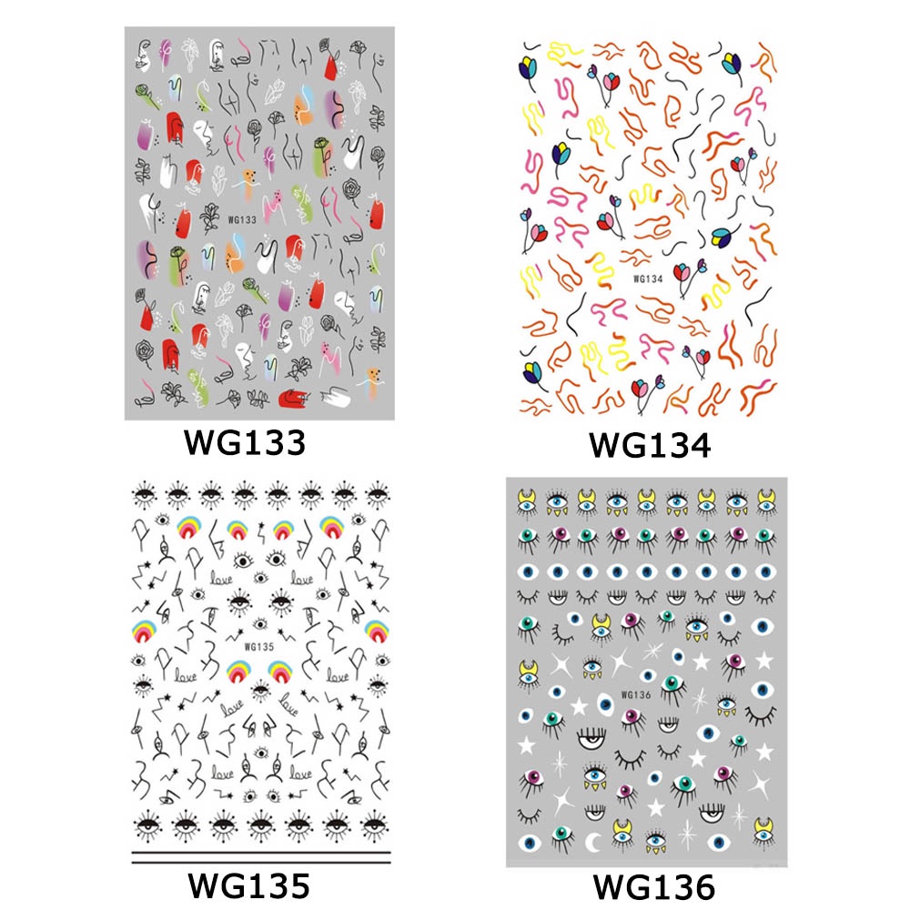 [Hàng mới về] Set 1/ 4 tờ hình dán móng tay họa tiết mắt 3D nhiều màu sắc thời trang