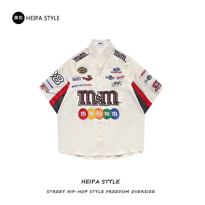 Áo Sơ Mi Nam Tay Ngắn Có Cổ Họa Tiết Thêu Thời Trang Cá Tính