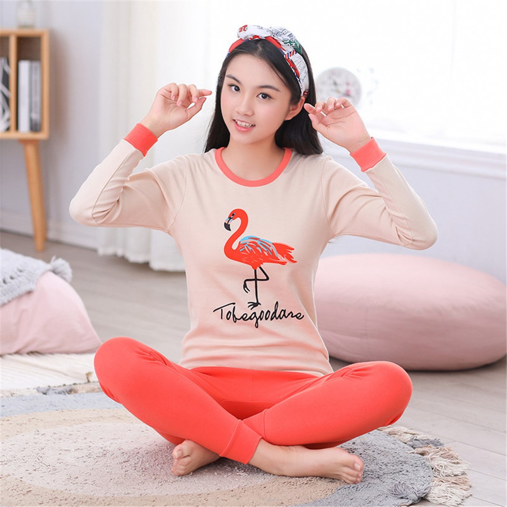 8-18 Years Teens Sleepwear Youth Underwear Kids Pajamas Cartoon Flamingo Unicorn Girls Pyjamas Set 2PCS