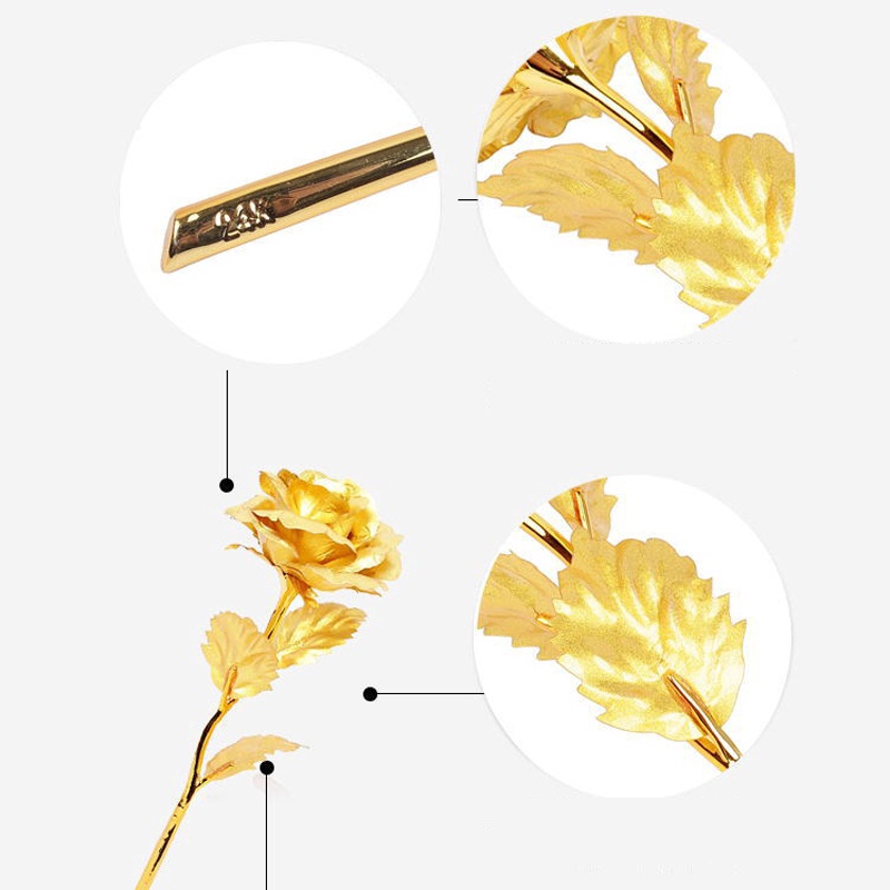 Hoa Hồng Giả Mạ Vàng 24K Dùng Làm Quà Tặng