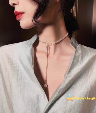 Me-Clavicle Necklace Pearl Rhinestone Adjustable Bow Elegant Noble Fashionable Joker Woman Jewelry Pendant Necklace