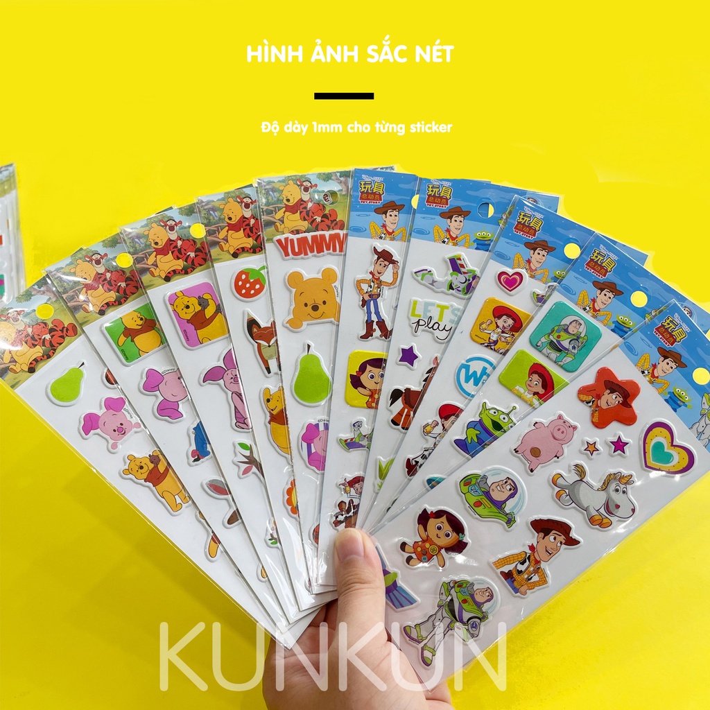 Hình dán sticker nổi 3D công chúa, các nhân vật hoạt hình cute cho bé