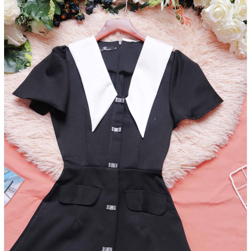 Đầm đen dự tiệc chất phi mờ cao cấp hack dáng trắng da cho nàng nấm "ẢNH THẬT" thiết kế cao cấp dáng xòe tay ngắn | BigBuy360 - bigbuy360.vn