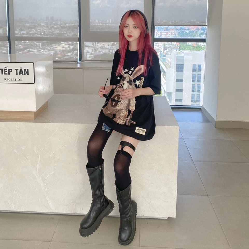 Áo Thun Unisex Tay Lỡ Form Rộng Nam Nữ Màu Đen Trắng Xanh Kem Tun Shop