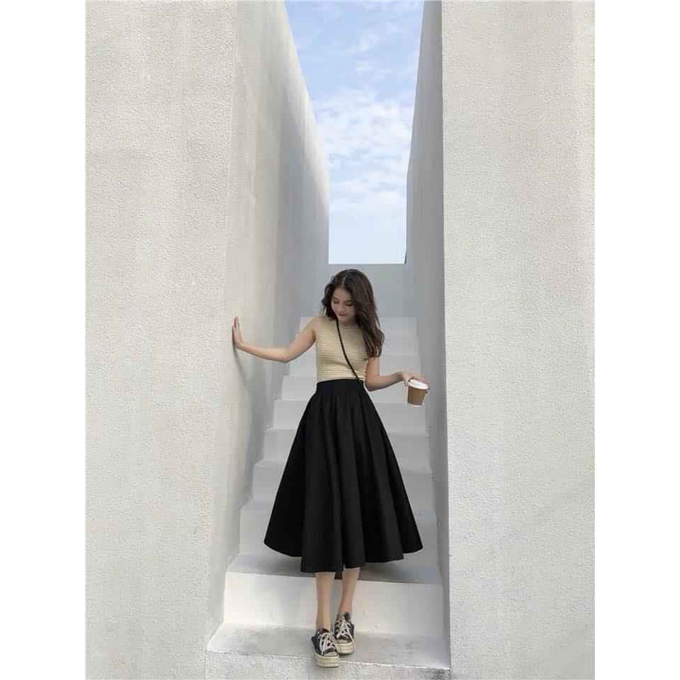 CHÂN VÁY KAKI DÀI XOÈ TRƠN TRẮNG ĐEN BE MIDI ULZZANG UNISEX | BigBuy360 - bigbuy360.vn