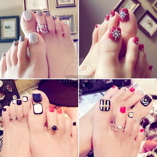 Set 24 Móng Chân Giả Màu Đỏ Rượu Vang