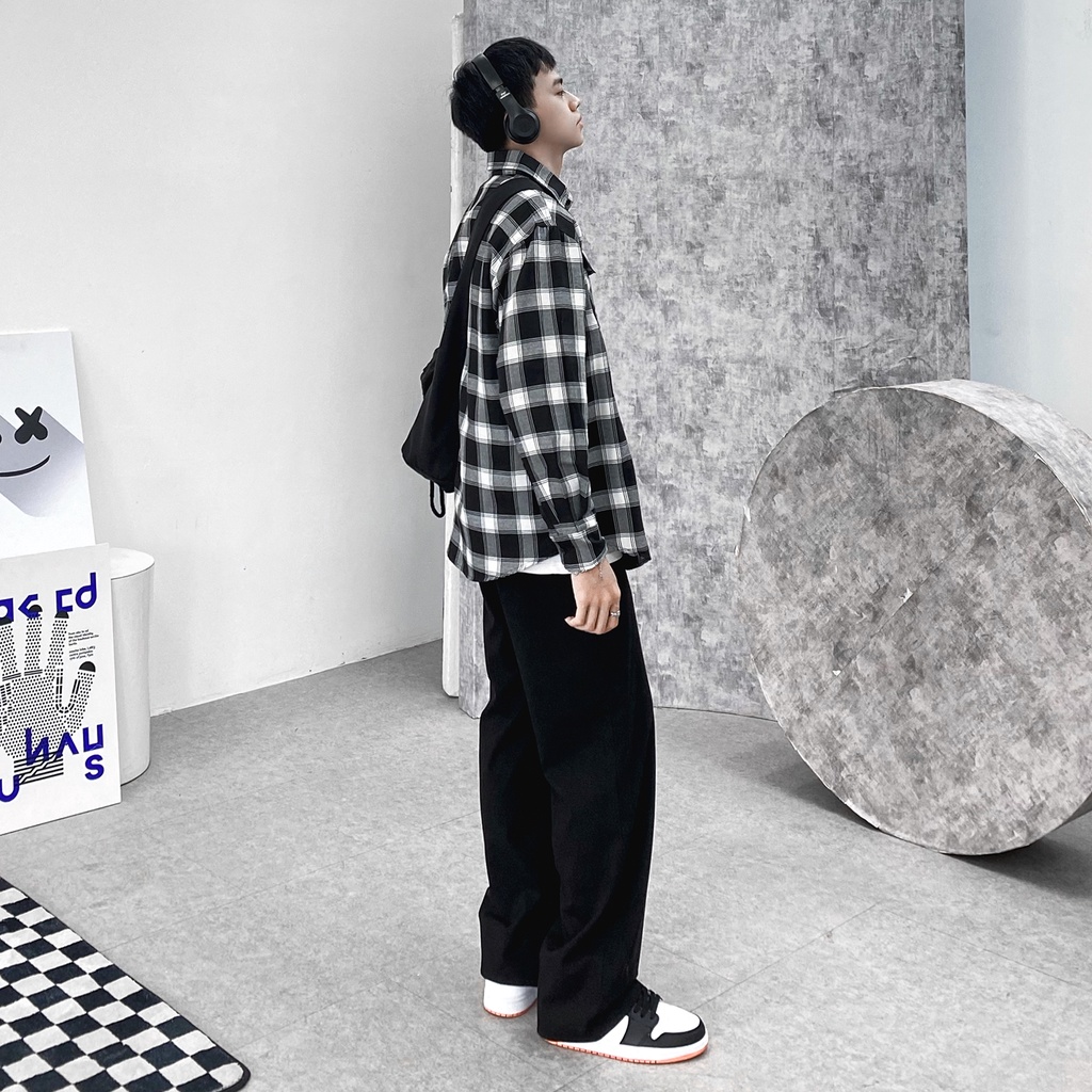 Áo Sơ Mi Flannel Màu Trắng Sọc Đen