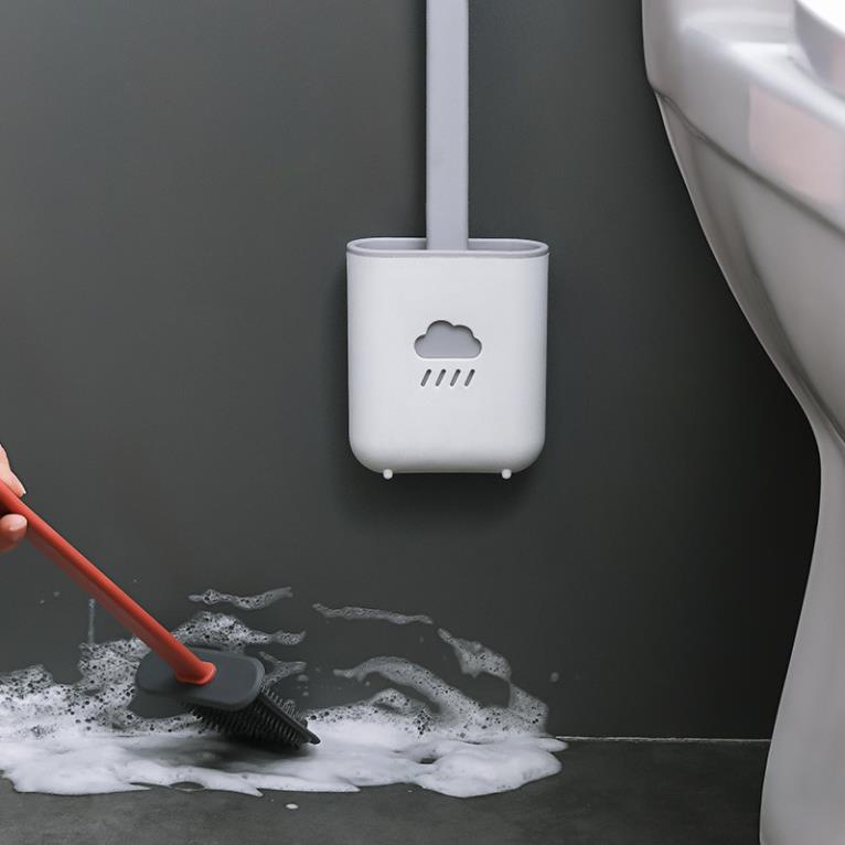 Cọ vệ sinh toilet bồn cầu, nhà tắm bằng silicon có giá đựng dán tường hình đám mây ( tuyển khách sỉ)