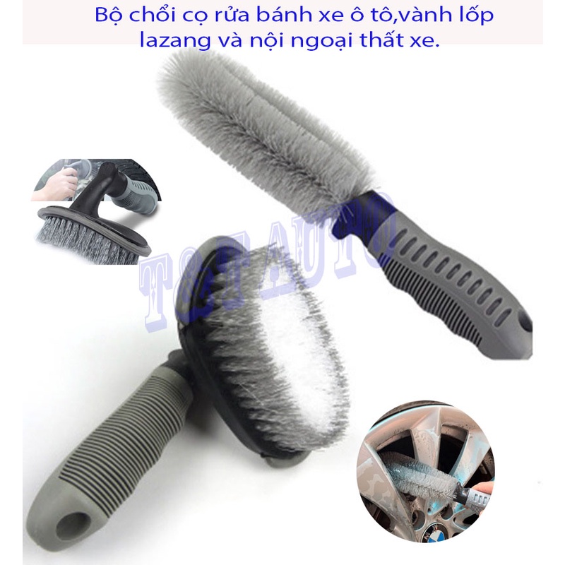 Bộ 2 chổi cọ rửa bánh xe ô tô,vành lốp lazang và nội ngoại thất xe.