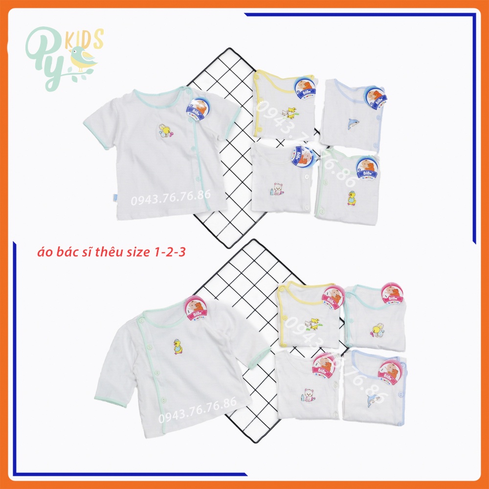 Áo bác sĩ hình thêu Bibo Kim Thu, cotton tay ngắn/ tay dài cho bé sơ sinh 3-15kg