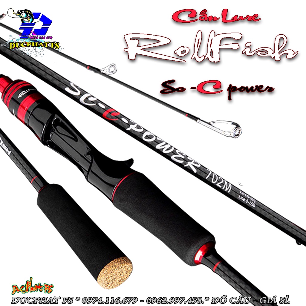 Cần câu lure máy ngang , máy đứng RollFish 1m68 - 2m4 đầu bu chống xoắn.