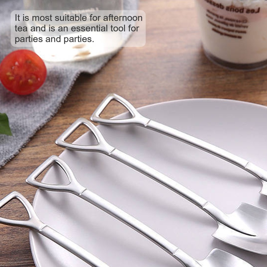 Set 4 Muỗng Cà Phê / Trà / Tráng Miệng Bằng Thép Không Gỉ Hình Xẻng