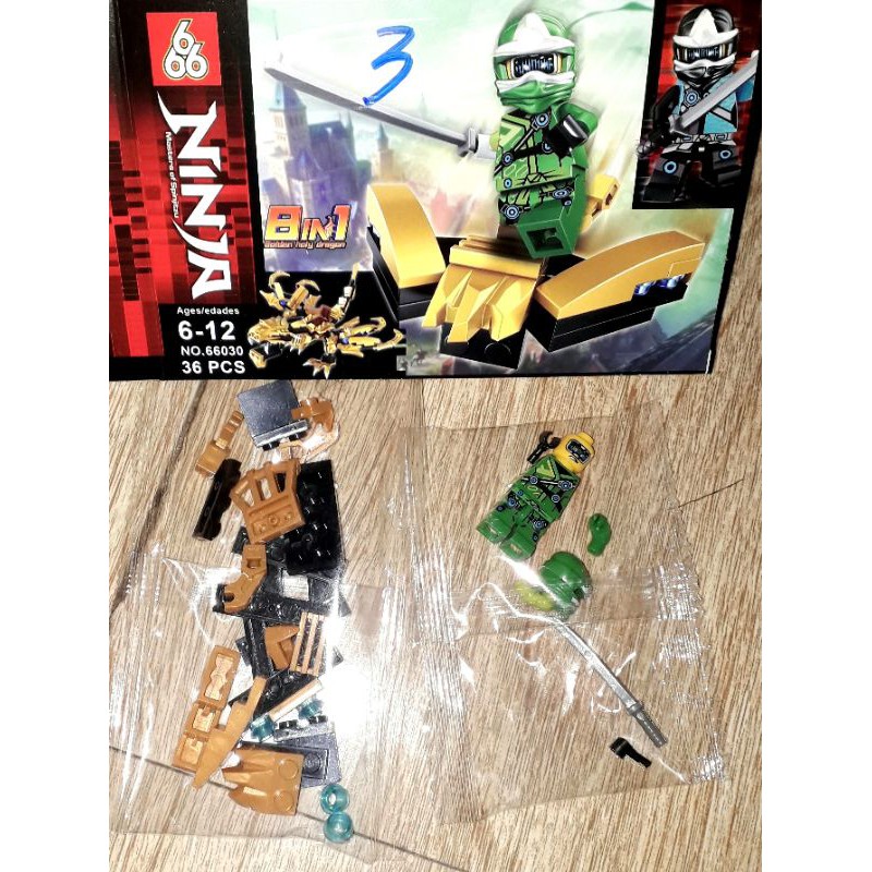 Lắp ráp 1 hộp LegoNinja Rồng Vàng 66030 có nhiều chi tiết bằng nhựa
