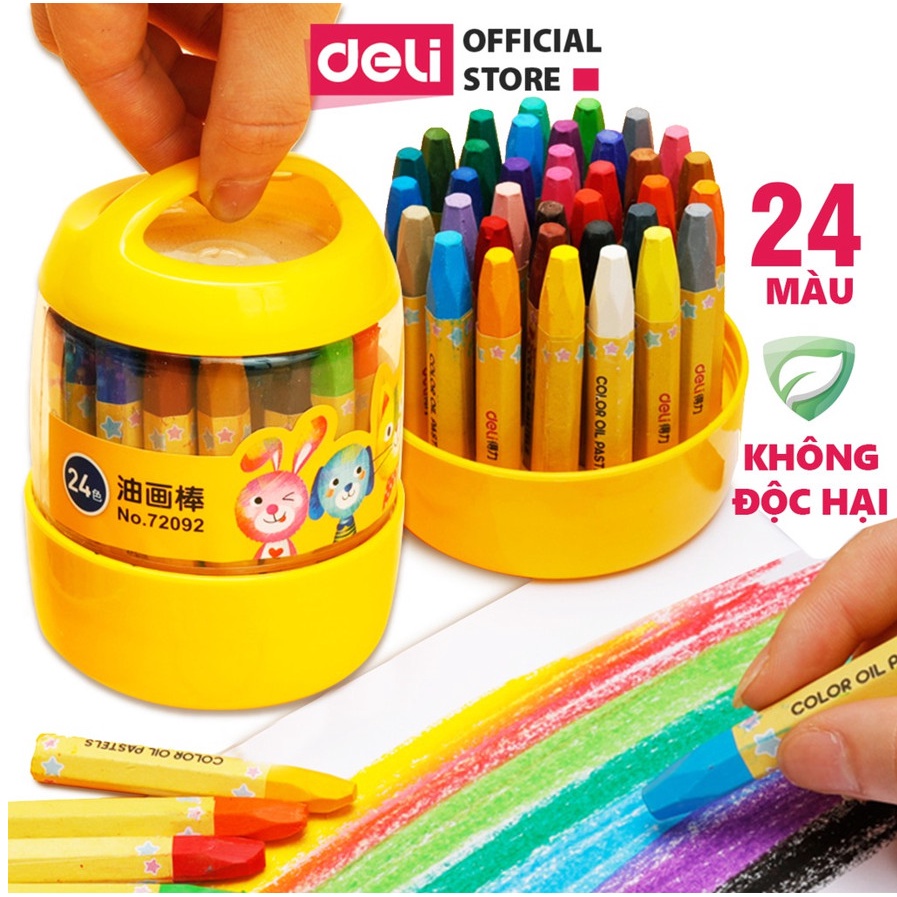 Sáp màu dầu cốc Deli - màu sắc tươi sáng, an toàn trẻ nhỏ -12/18/24 màu - 72090/72091/72092 Diệp Lạc