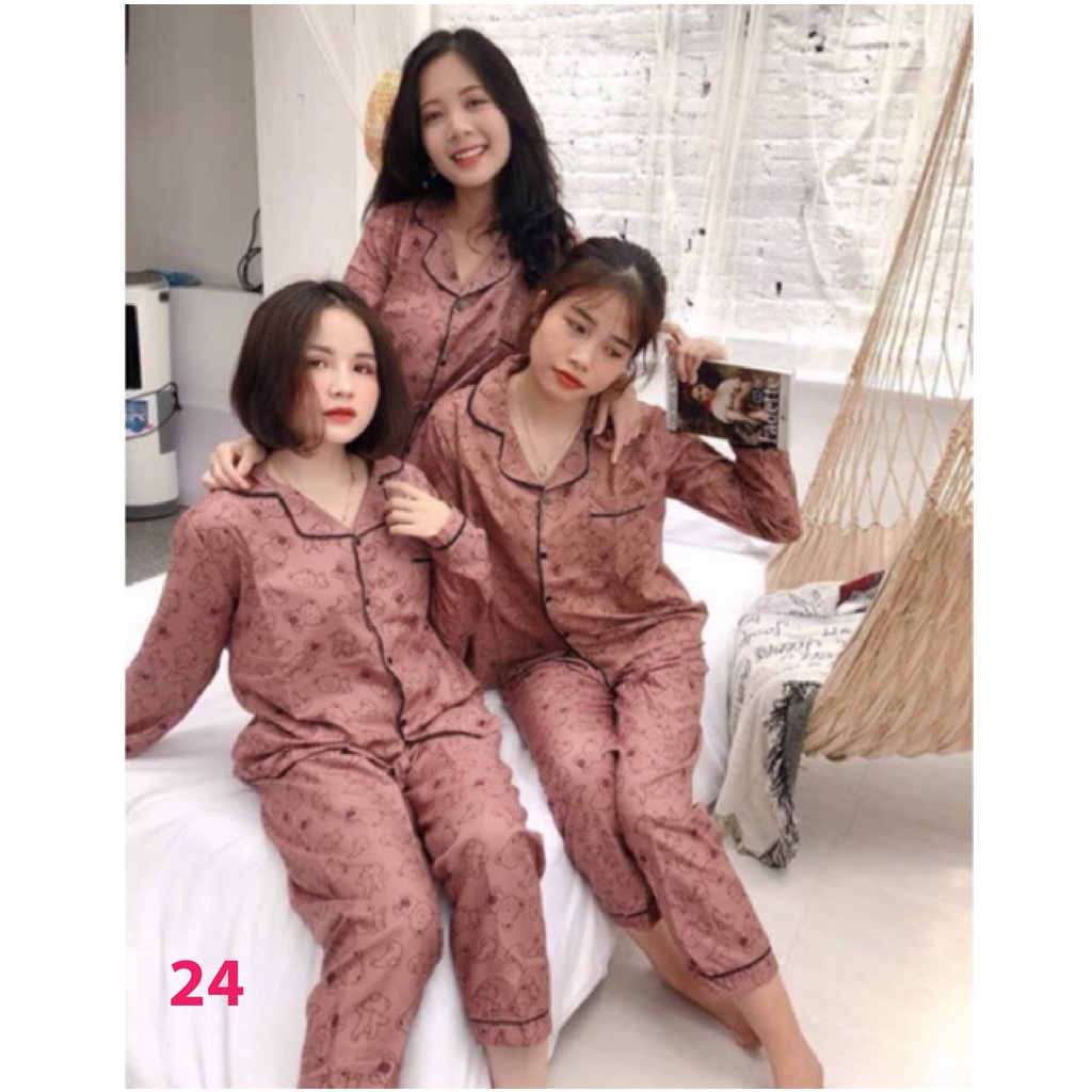 100k 2 bộ đồ ngủ nữ dài - Bộ đồ ngủ pijama nữ quần dài tai cộc chất kate thái hoạt hình dễ thương