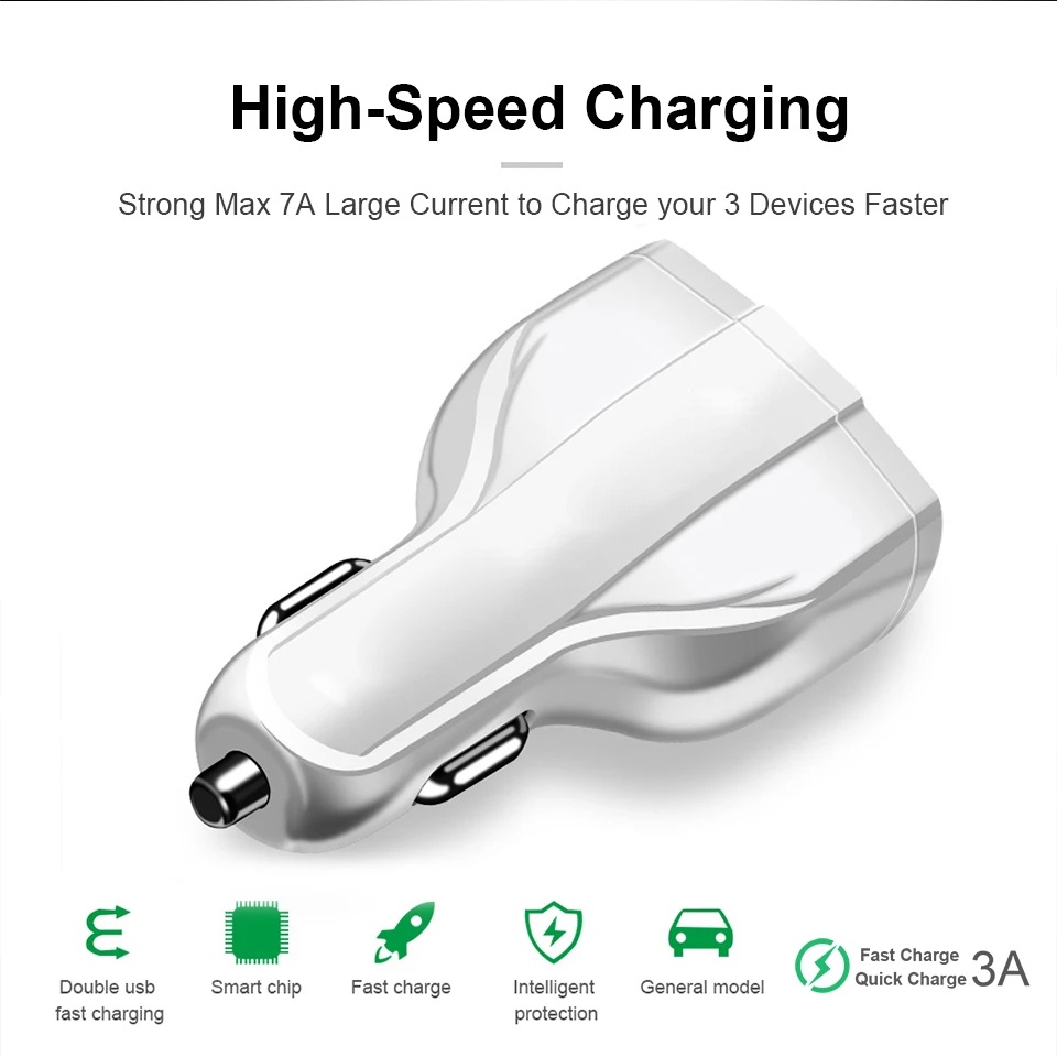 Củ sạc nhanh QC 3.0 Type-c thông minh 2 cổng USB cho xe hơi