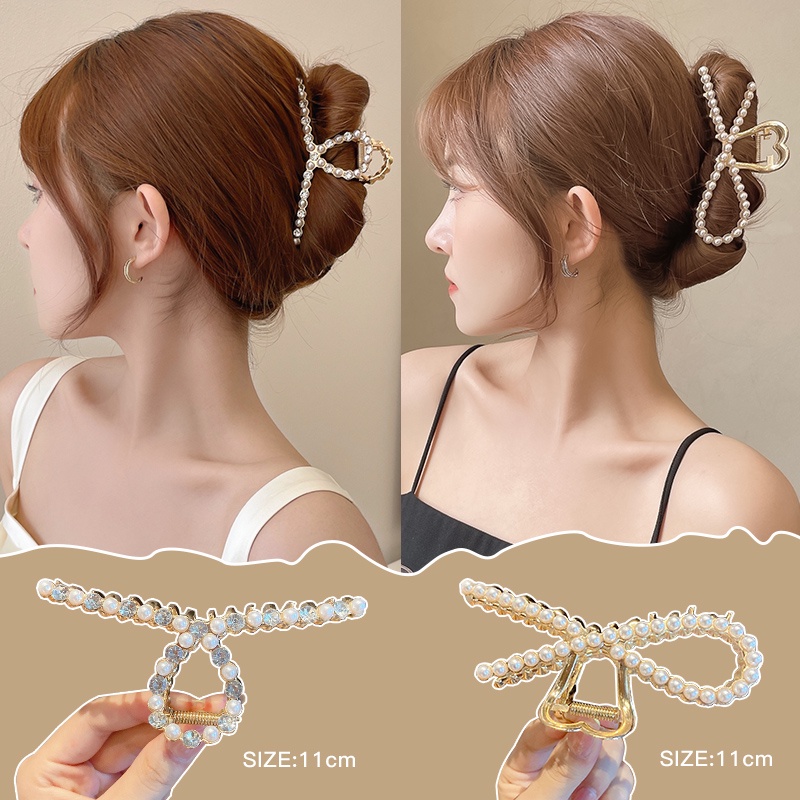 Kẹp tóc kim loại phối ngọc trai nhân tạo thanh lịch