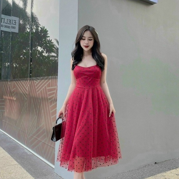 Đầm Váy 2 Dây Nữ Chấm Bi( CÓ SẴN MÚT NGỰC) Thiết Kế Dáng Xòe Chít Eo Nhẹ Nhàng Nữ Tính Cho Nàng Đi Dạo Phố,đi Tiệc Mp57