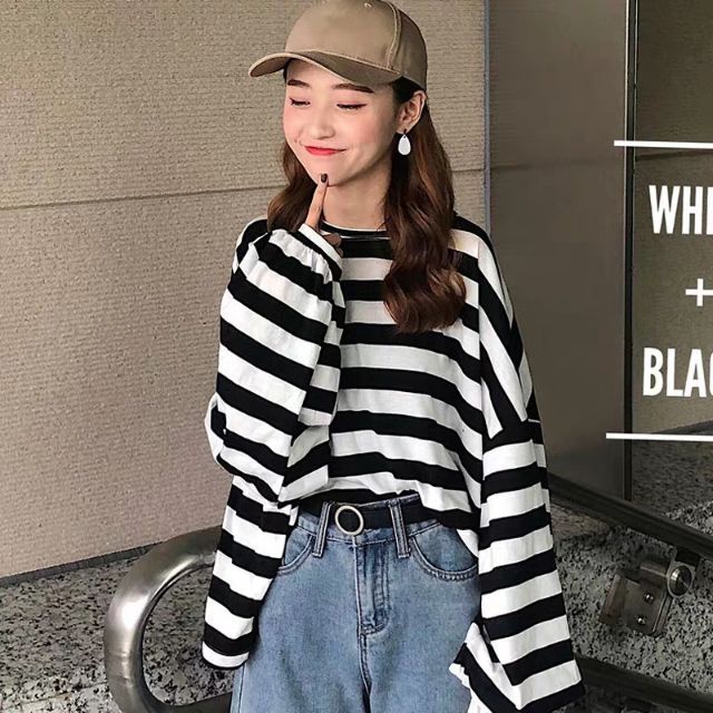 [ODER] ÁO KẺ OVERSIZE TAY BỒNG ULZZANG