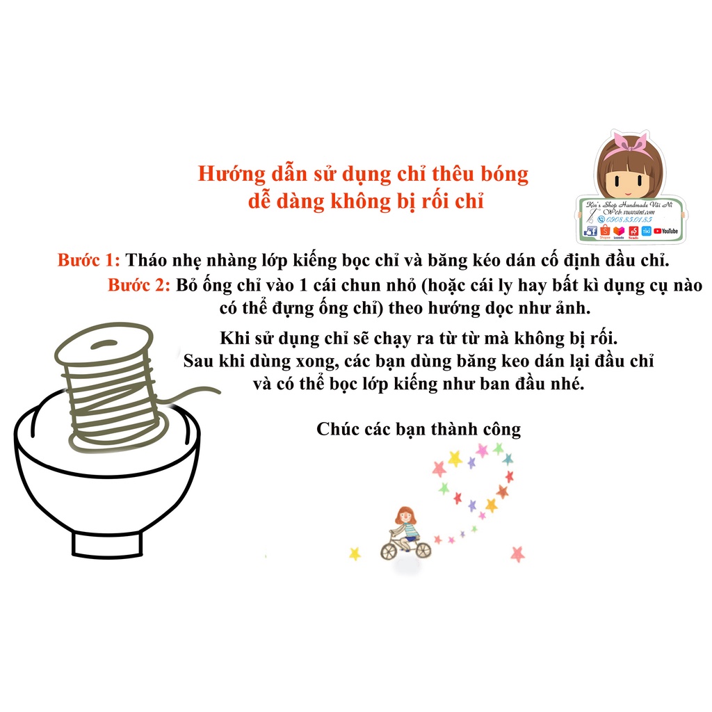 Chỉ thêu bóng dùng để thêu các chi tiết như mắt, mũi, miệng doll, thêu hoa lá cành, dùng thêu tay hoặc thêu máy đều được