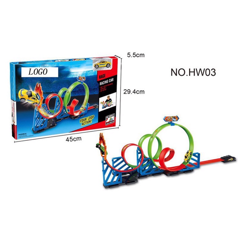 Đường đua Hot Wheels xoắn ốc gồm 1 xe và 2 vòng xoắn đồ chơi trẻ em