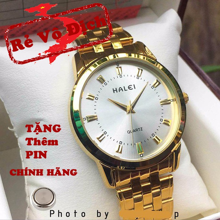 Đồng hồ nam nữ Halei 502 thời trang phong cách hàn quốc vàng chống xước, chống nước hoàn toàn, tắm giặt đi bơi được | BigBuy360 - bigbuy360.vn