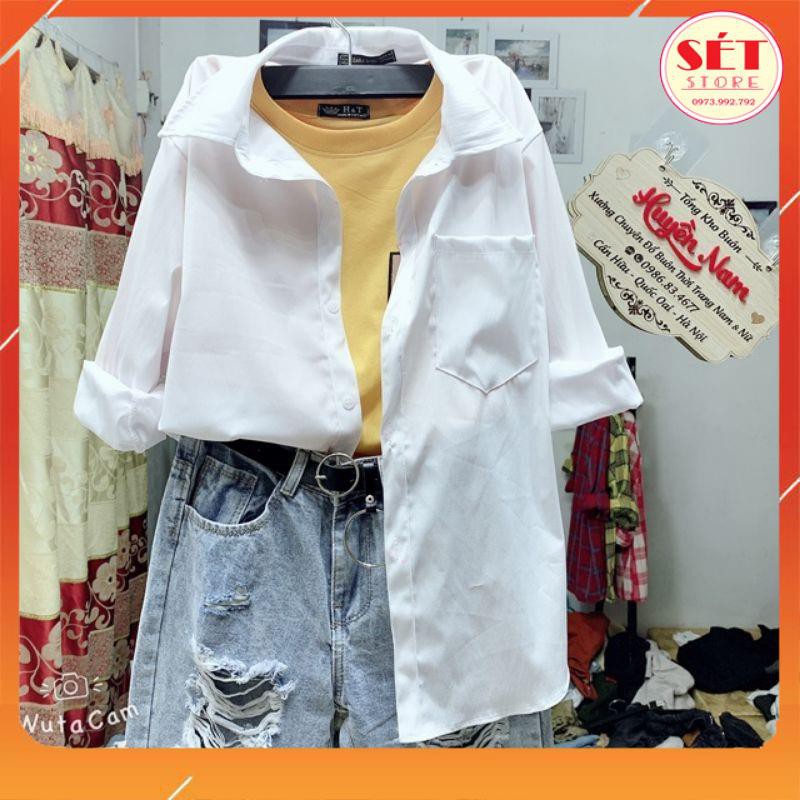 Áo Sơ mi cổ polo - Vải Đẹp Trắng Dài Tay Dáng Suông Rộng basic , 53kg đổ về - Setstore SM001 ( kèm ảnh thật) | BigBuy360 - bigbuy360.vn
