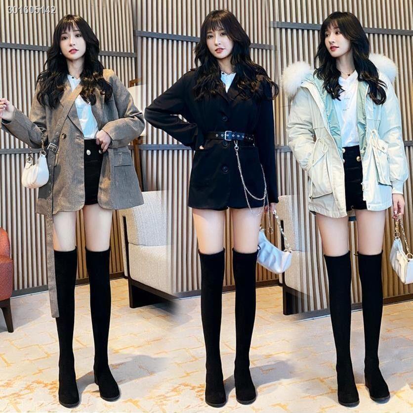 Giày bốt cao gót bằng vải nhung mỏng co giãn thời trang thu đông dành cho nữ