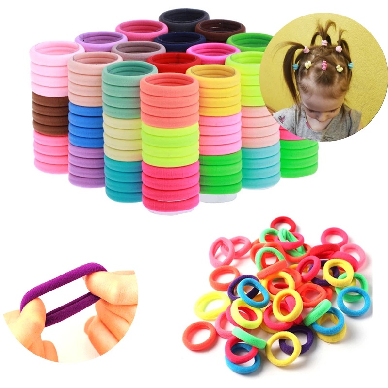 Set 100 Dây Buộc Tóc Nylon Co Giãn 2cm Màu Sắc Ngọt Ngào Cho Nữ