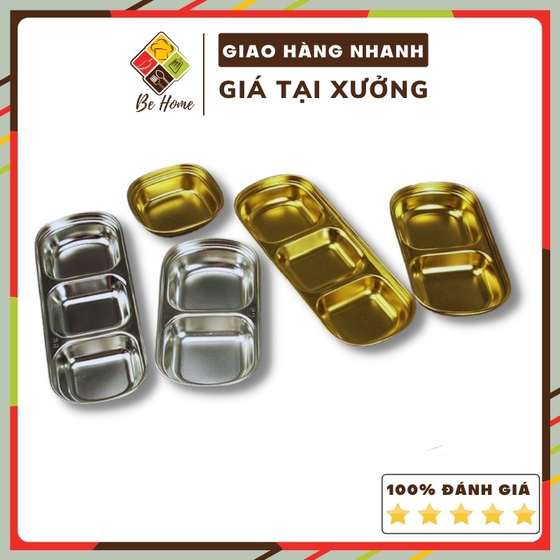 Khay Gia Vị Inox  BEHOMEMALL Khay Chấm Hàn Quốc - 3 Loại Ngăn - Giữ Nhiệt Tốt - Bền Bỉ An Toàn