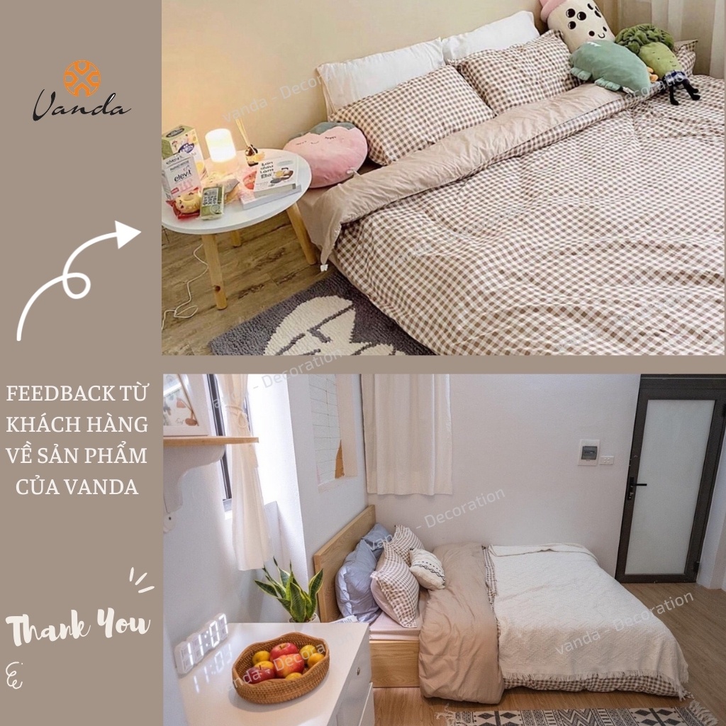 Bộ chăn ga gối , drap giường chất cotton poly họa tiết kẻ Caro be