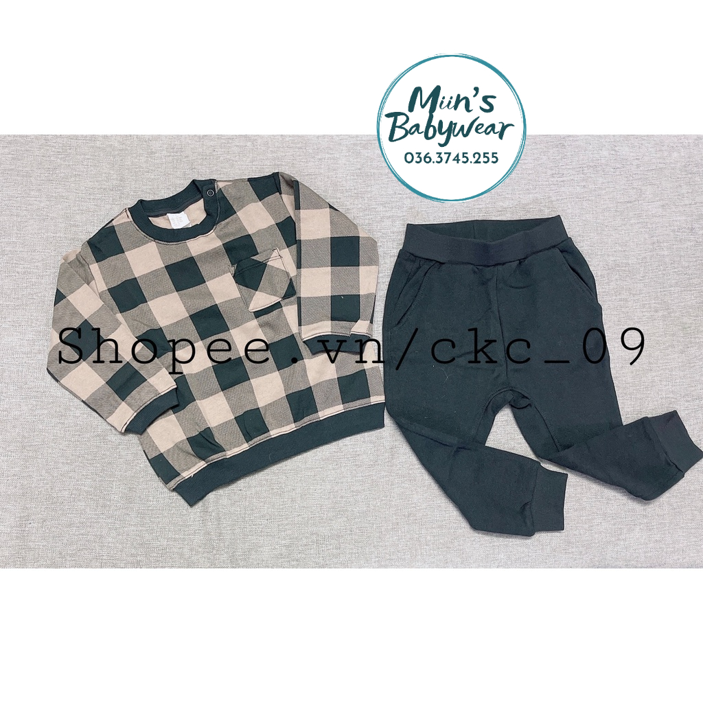 Sẵn set nỉ lót bông kẻ tối màu cho bé HM US size 12-18m 12-14kg cao 80-86cm