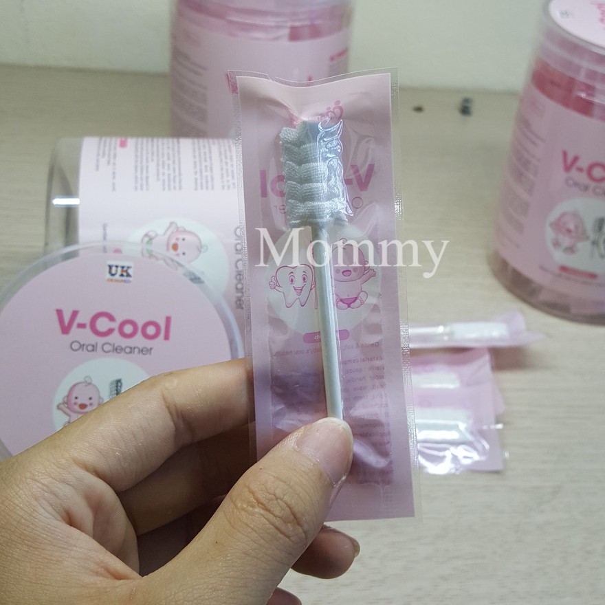 Tưa lưỡi, rơ lưỡi que Vcool cao cấp dùng vệ sinh răng miệng cho bé hộp 30 que