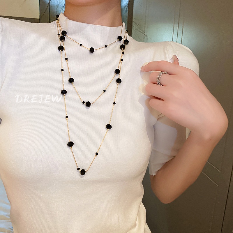 DREJEW Dây chuyền  nhiều lớp dáng dài đính đá pha lê phong cách Âu Mỹ độc đáo