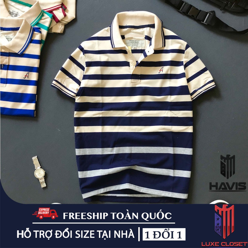 Áo thun nam Cotton Sọc logo thêu Chữ A tay bo - Thời trang Havis - ASTD019