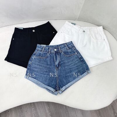 Quần đùi jeans gập gấu cạp cao