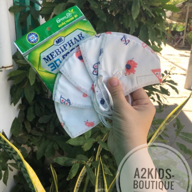 [Khẩu trang cao cấp 3D có họa tiết, cho trẻ 2 - 10 tuổi] 🇻🇳 Gói 5 cái khẩu trang MEBIPHAR Kids theo 