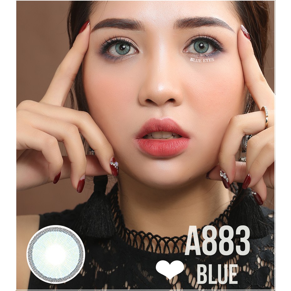 Lens Hàn Quốc cao cấp màu xanh xám Ireland A883 Blue, Lên màu sang trọng , giãn nhẹ 14.2mm, Nhập khẩu Hàn Quốc .