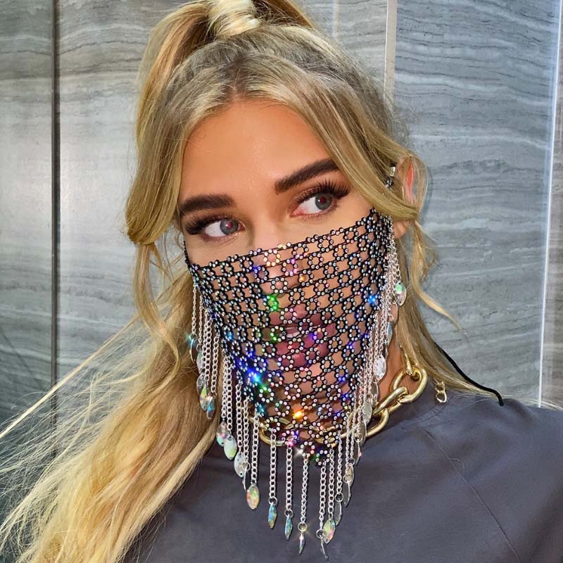 (Hàng Mới Về) Khẩu Trang Lưới Đính Đá Pha Lê Lấp Lánh Cho Nữ