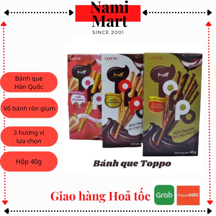 Bánh que Lotte Toppo Hàn Quốc hộp 40g Dâu/ Vani/ Cacao