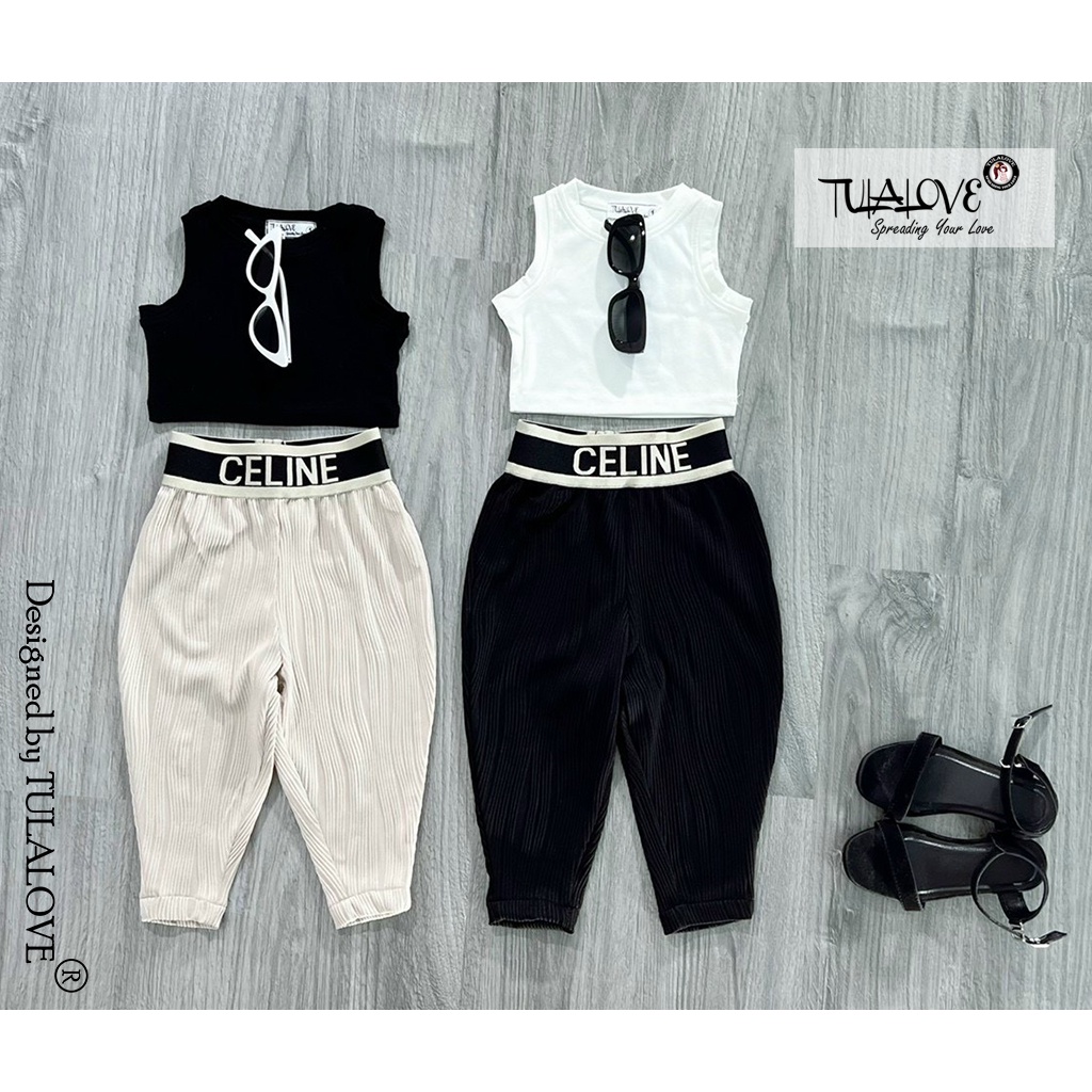 Quần Dài Bé Gái Dáng Baggy, Áo Croptop Sát Nách Cho Bé Gái Tulalove