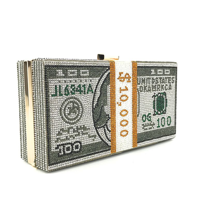 Ví Cầm Tay Đính Kim Cương Pha Lê Hình Đô La USD Cho Nữ