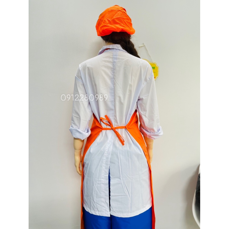 Tạp dề yếm chống thấm nước màu cam, tạp dề thủy sản _ Hình chụp thật