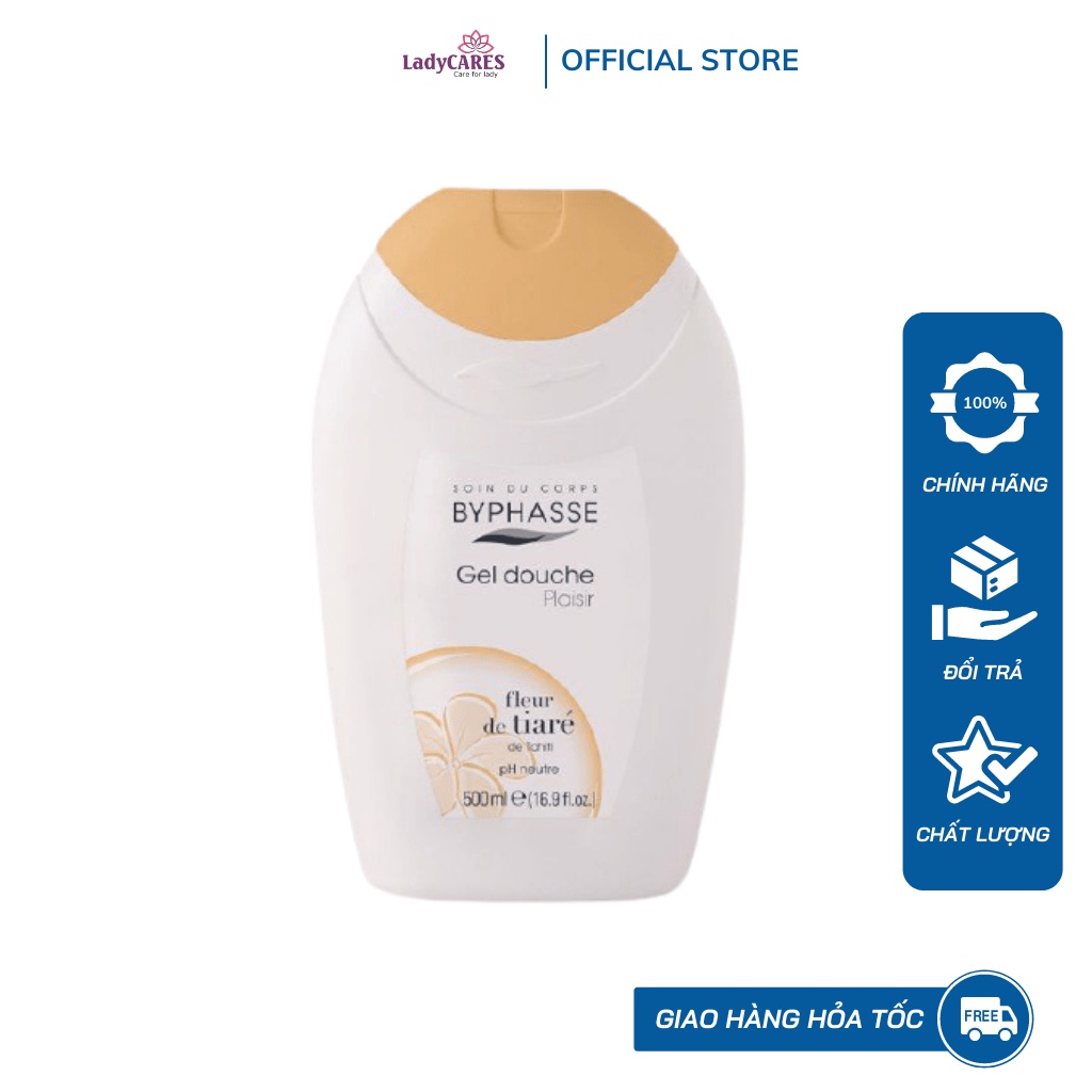Sữa tắm dưỡng da Byphasse tinh chất hoa Tiare 500ml - Dưỡng ẩm, tăng collagen, chậm lão hóa - TẶNG 1 KHĂN NÉN