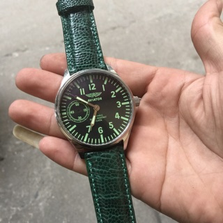 Dây đồng hồ da đà điểu màu xanh lá cây