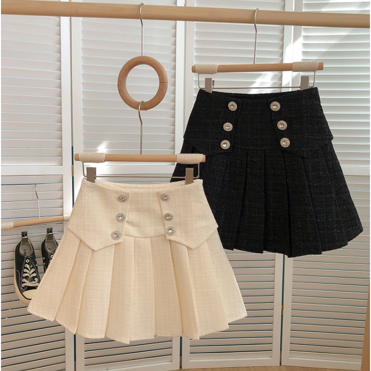 Chân váy Tweed xếp ly dáng chữ A phối khuy | BigBuy360 - bigbuy360.vn